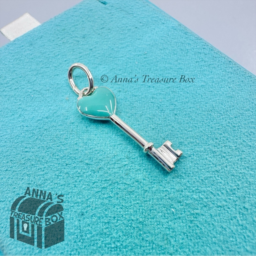 Tiffany & Co. 925 Silver Mini Blue Enamel Heart Key Charm Pendant #2 (pouch)